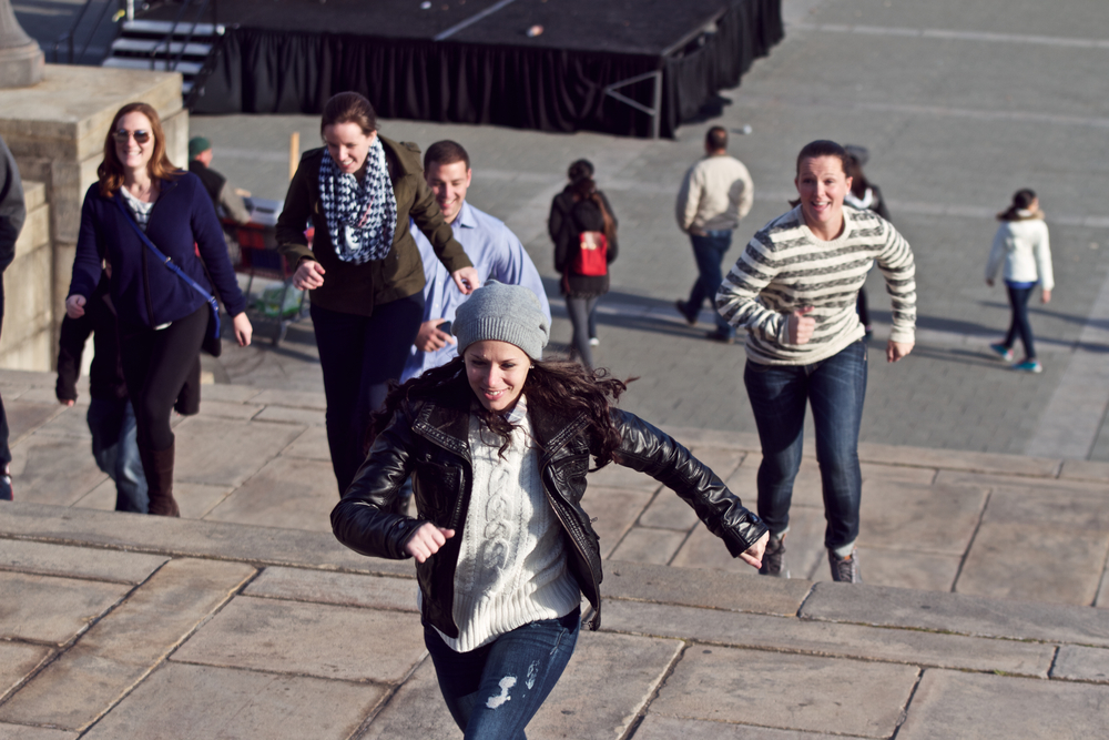  Heather and Ali race up the Art Museum steps like Rocky 