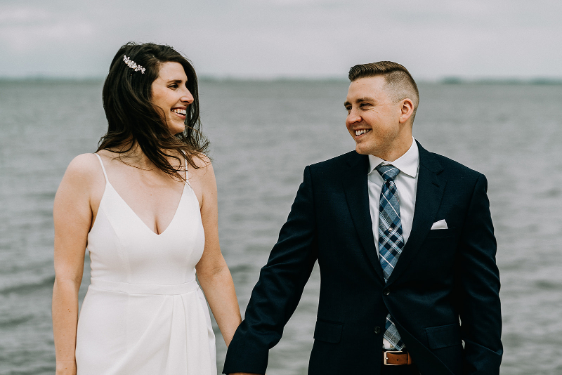 beach wedding photos with bride and groom on long beach island