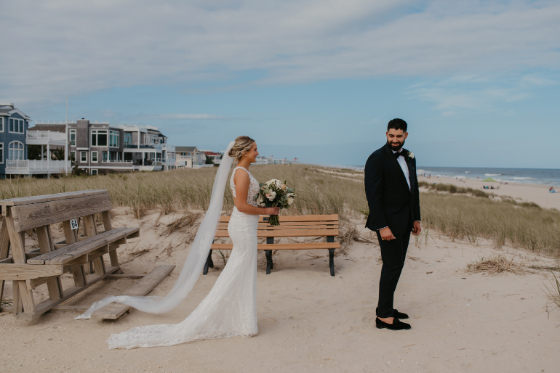 bride and groom first look on LBI